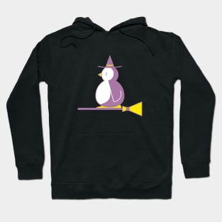 Witch Penguin Riding a Broom Vector Illustration Hoodie